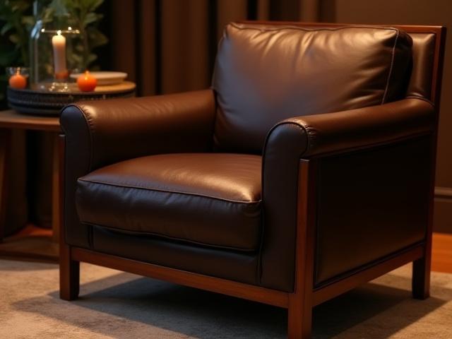 Læder Lounge Stol med Valnødstel