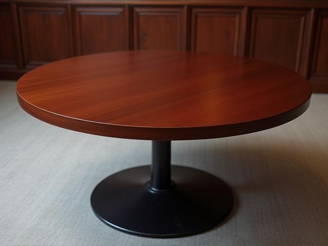 Rundt Mødebord i Mahogni med Metalbase